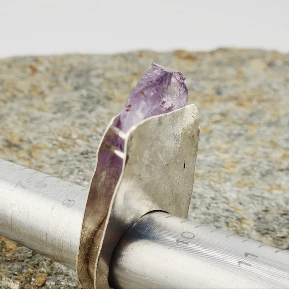 RAW AMETHYST STONE STATEMENT RING HANDMADE IN STERLING SILVER METAL SIZE 9